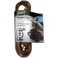 PowerZone Extension Cord, 16 AWG Cable, 6 ft L, 13 A, 125 V, Brown