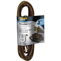 PowerZone Extension Cord, 16 AWG Cable, 9 ft L, 13 A, 125 V, Brown