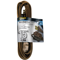 PowerZone Extension Cord, 16 AWG Cable, 15 ft L, 13 A, 125 V, Brown