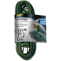 PowerZone Extension Cord, 16 AWG Cable, 15 ft L, 13 A, 125 V, Green