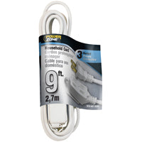 PowerZone Extension Cord, 16 AWG Cable, 9 ft L, 13 A, 125 V, White