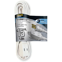 PowerZone Extension Cord, 16 AWG Cable, 15 ft L, 13 A, 125 V, White