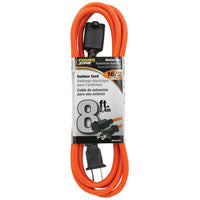 PowerZone OR481608 Outdoor Extension Cord, 16 AWG Wire, 8 ft L, Orange Sheath