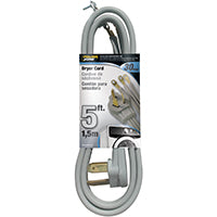 PowerZone Power Supply Dryer Cord, 10 AWG Cable, 5 ft L, 30 A, 250 V, Gray