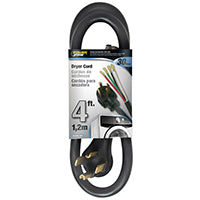 PowerZone Power Supply Dryer Cord, 10 AWG Cable, 4 ft L, 30 A, 250 V, Black