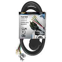 PowerZone Power Supply Dryer Cord, 10 AWG Cable, 6 ft L, 30 A, 250 V, Black