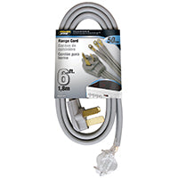 PowerZone Power Supply Range Cord, 6 8 AWG Cable, 6 ft L, 50 A, 250 V, Gray