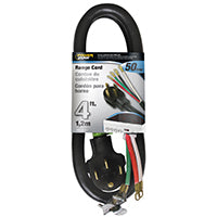 PowerZone Power Supply Range Cord, 6 8 AWG Cable, 4 ft L, 50 A, 250 V, Black