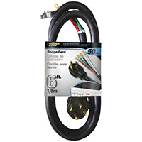 PowerZone Power Supply Range Cord, 6 8 AWG Cable, 6 ft L, 50 A, 250 V, Black