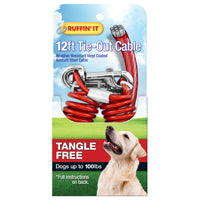 RUFFIN'IT 29712 Tie-Out Cable, Tangle-Free, Swivel Snap End, 12 ft L Belt/Cable, Steel, Red