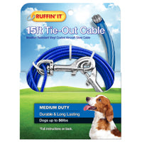 RUFFIN'IT 29115 Cable Tie-Out, Medium-Duty, Swivel Snap End, 15 ft L Belt/Cable, Steel, Blue