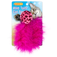 RUFFIN'IT 32027 Cat Toy, Ball with Feather Tail, Plush, Assorted