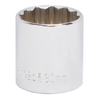 Vulcan MT6534185 Drive Socket, 32 mm Socket, 1/2 in Drive, 12-Point, Chrome Vanadium Steel, Chrome