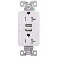 Eaton Cooper Wiring TRUSB5A20 TRUSB5A20W-K-L Receptacle, 2 -Pole, 5 A, 125 VAC, 2 -USB Port, Type A USB, White