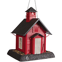 North States 9084 Hopper Bird Feeder, School House, 5 lb, Plastic, Gray/Red, 13-1/4 in H, Hanging/Pole Mounting