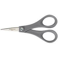 FISKARS 01-004681J Scissor, 5 in OAL, 1-5/8 in L Cut, Stainless Steel Blade, Double Loop Handle, Gray Handle