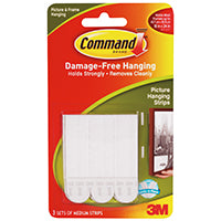 Command 17201 Picture Hanging Strip, 3/64 in Thick, Paper Backing, White, 3 lb