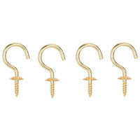 ProSource Cup Hook, 15/32 in Opening, 3.5 mm Thread, 1-1/2 in L, Brass, Brass