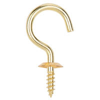 ProSource Cup Hook, 15/32 in Opening, 3.5 mm Thread, 1 in L, Brass, Brass