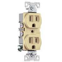 EATON BR15V-SP Duplex Receptacle, 2 -Pole, 15 A, 125 V, Back, Side Wiring, NEMA: 5-15R, Ivory