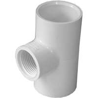 LASCO 402131BC Reducing Pipe Tee, 1 x 3/4 in, Slip x FPT, PVC, White, SCH 40 Schedule, 450 psi Pressure